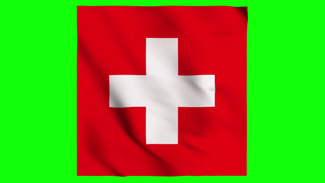 Flag of Swiss waving isolated by the alpha channel(transparent background).Highly detailed fabric texture. Seamless loop in full 4K resolution.Swiss flag.