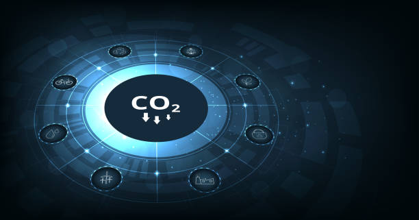 ilustrações de stock, clip art, desenhos animados e ícones de reduce co2 emissions to limit global warming. - medidor co2 render