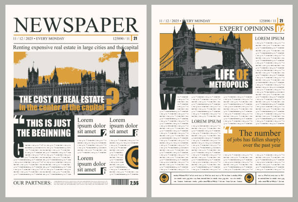 Vector London city newspaper layout with headlines vector art illustration