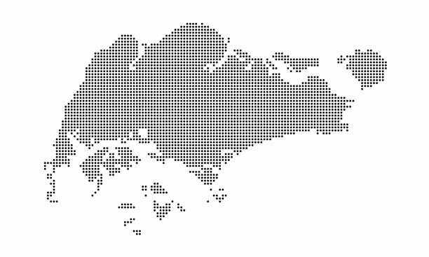 illustrazioni stock, clip art, cartoni animati e icone di tendenza di bandiera della mappa tratteggiata di singapore con trama grunge in stile punto a mosaico. - silhouette cartography singapore map