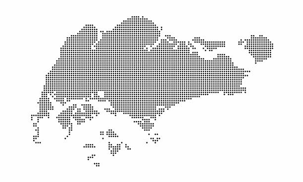 모자이크 도트 스타일의 그런지 텍스처가 있는 싱가포르 점선 지도 깃발. - silhouette cartography singapore map stock illustrations
