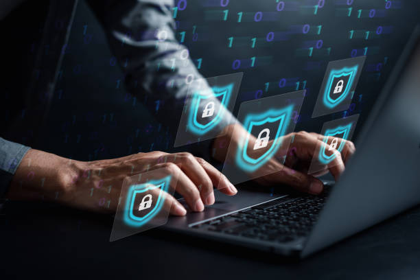 istock Cybersecurity and privacy concepts to protect data. businessman with internet network security technology. Businessman locking personal data on computer with virtual screen interfaces. cyber security. 1462651805
