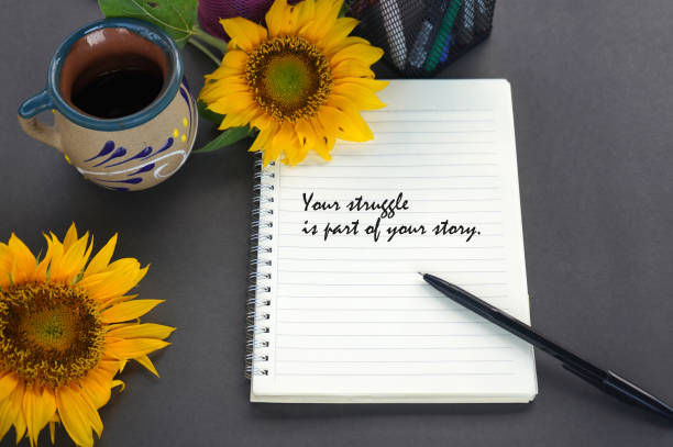 istock Life story  inspirational quote on notebook. 1462653099