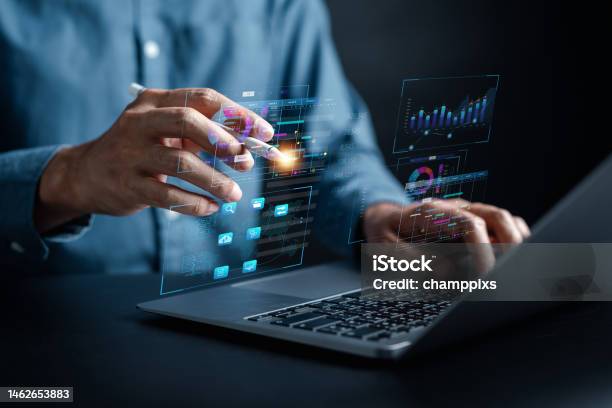 Computer Analytics Stock Photo Analyst Working With Computer In Business Analytics And Data Management ...
