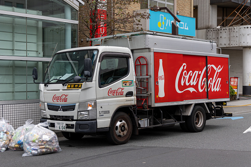 Tokyo, Japan - November 30, 2022 : General view of the Coca-Cola Delivery Truck in Tokyo, Japan.