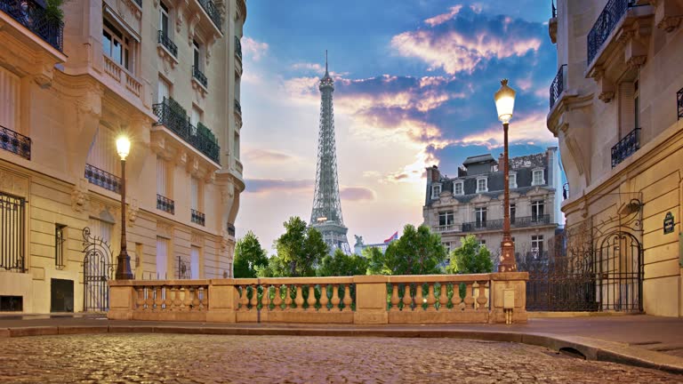 Eiffel Tower with Haussmann apartment Buildings. Paris