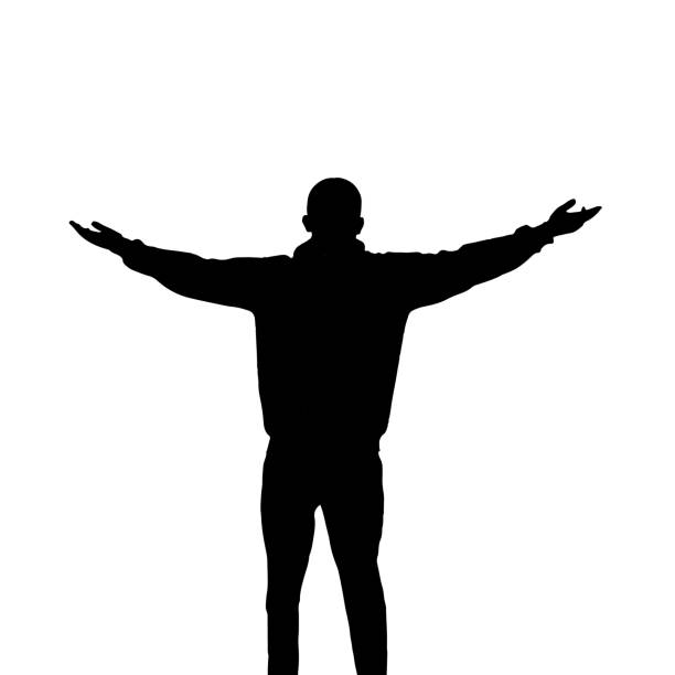 istock Silhouette of a person with arms outstretched, vector. Freedom and personal success concept. Winner, conquer, Vector illustration. 1462666324
