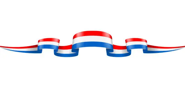 Vector illustration of Netherlands France United States Flag Ribbon. Dutch Flag Header Long Banner. Vector Stock Illustration