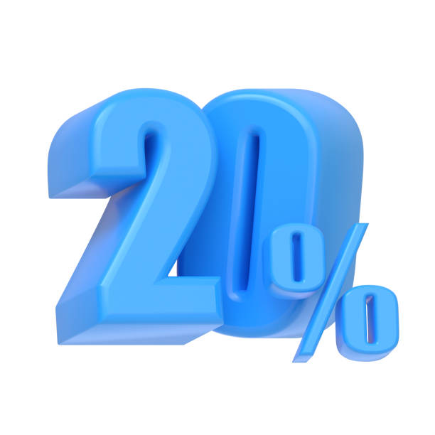 istock Glossy blue twenty percent sign isolated on white background 1462667791