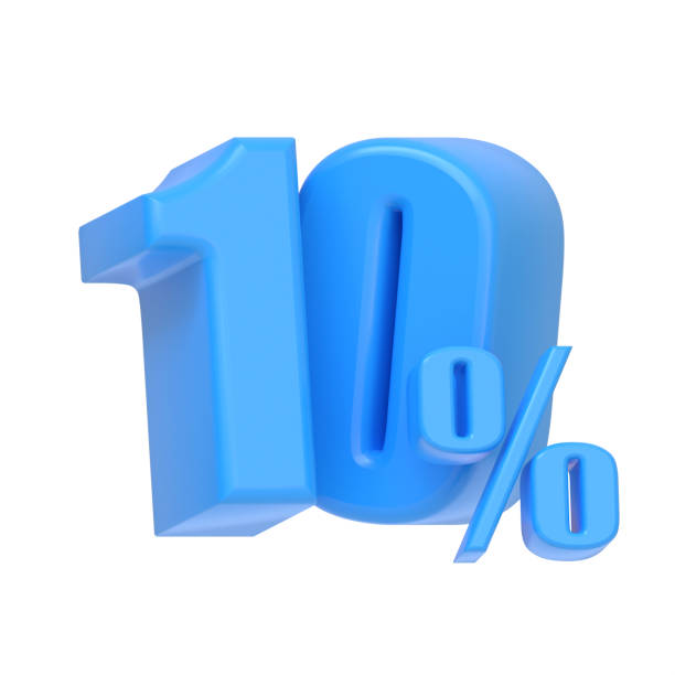istock Glossy blue ten percent sign isolated on white background 1462667796