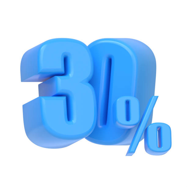 istock Glossy blue thirty percent sign isolated on white background 1462667797