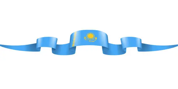 Vector illustration of Kazakhstan Flag Ribbon. Kazakh Flag Header Long Banner. Vector Stock Illustration