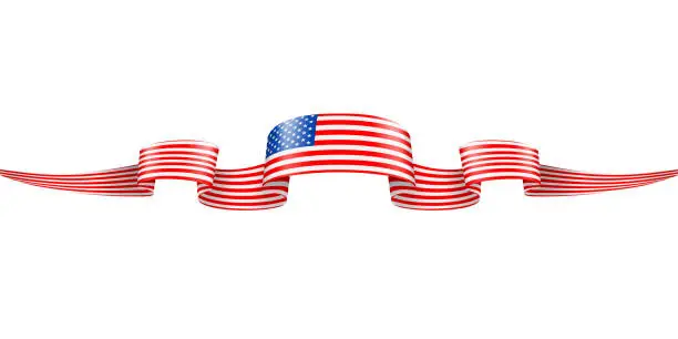 Vector illustration of United States Flag Ribbon. American Flag Header Long Banner. Vector Stock Illustration