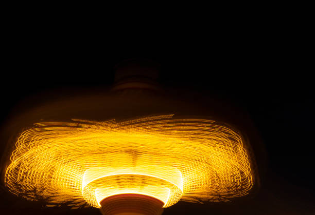 A swing ride in action, lit up at night, in Copenhagen, Denmark