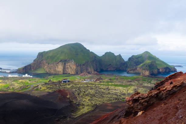 istock Heimaey town aerial view from Eldfell volcano. 1462675097