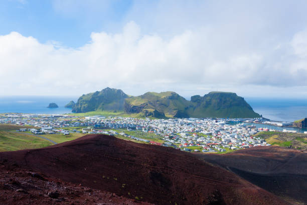 istock Heimaey town aerial view from Eldfell volcano. 1462675496