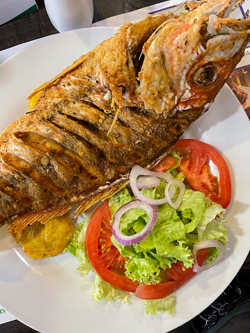 Fried fish on a plate, Santo Domingo, Dominican Republic