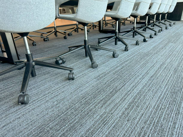 Office chairs in a row in a conference room stock photo
