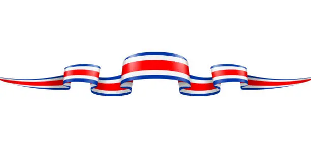 Vector illustration of Costa Rica Flag Ribbon. Costa Rican Flag Header Long Banner. Vector Stock Illustration