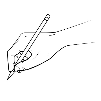 Drawing of hand writing with pencil, black vector drawing