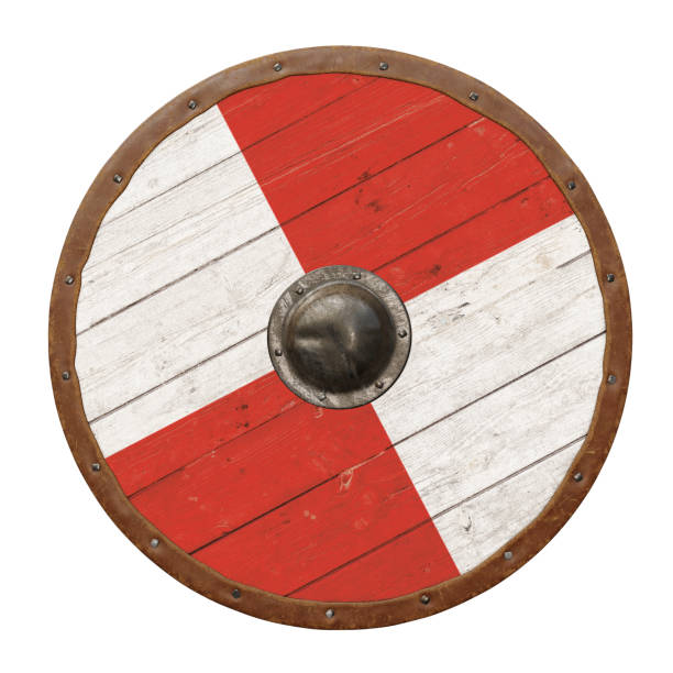 istock Wooden, round, medieval shield with leather tacked edge 1462693598