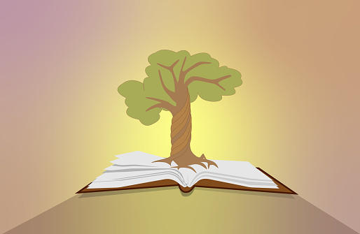 A book with a tree growing.Learning concept