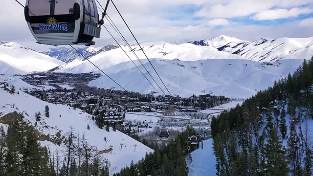 Roundhouse Express Gondola with the town below. Sun Valley, Idaho.