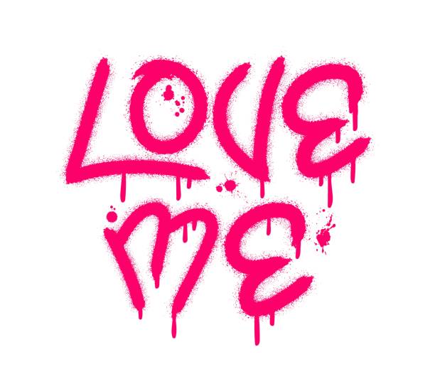 Love me text with splash effect and drops Love me text with splash effect and drops. Urban street graffiti style. Print for banner, announcement, poster. Vector illustration is on white background 21st century style stock illustrations