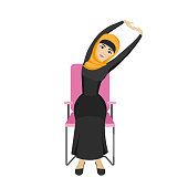istock woman doing exercises on the office chair 1462705440
