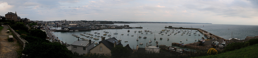 Panorama View Of The Harbour Of Granville In Bretagne France On An Overcast Summer Day
