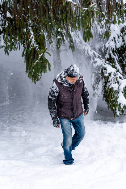 冬の公園で活躍するシニア男性 ストックフォト