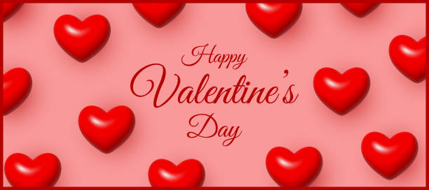 istock Happy Valentine's Day greeting card. Cute red 3d hearts on a pink background. 1462713424
