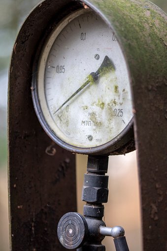 Manometer. Prop in the forest near the agritourism farm in Koryciny, Poland