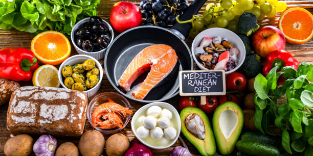 istock Food products representing the Mediterranean diet 1462724176