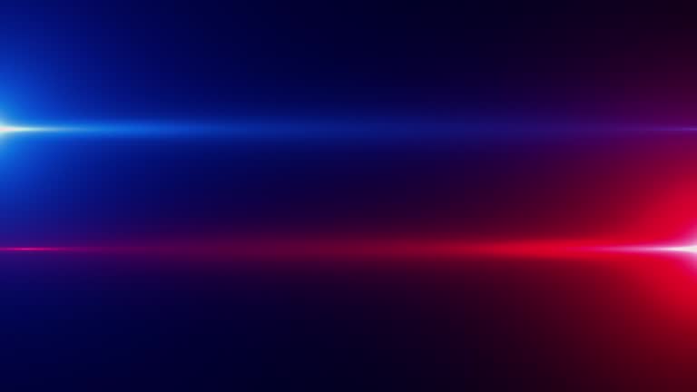 Red and Blue Lights Police beacon on a black background. Police flashing light, Emergency lights flashing in the dark, Optical Lens Flare Effect.  Light leaks Pulsing and Glowing in 4K seamless loop. Police Lights Strobe Efect.