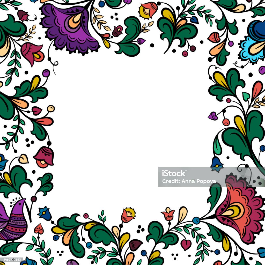 Russia Style Frame Floral Frame In Russian Style Stock Illustration - Download Image Now ...