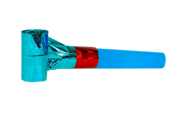 istock Party blue horn blower rolled whistle noisemaker isolated on the white 1462733564