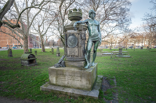Hannover, Germany - Jan 13, 2020: Ludwig Heinrich Christoph Holty Monument at St. Nicholas Chapel Cemetery - Hanover, Lower Saxony, Germany