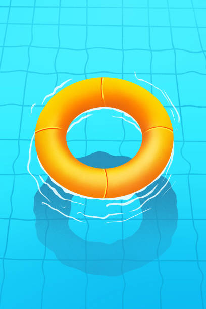 Lifebuoy illustration in the pool Lifebuoy illustration in the pool boue stock illustrations