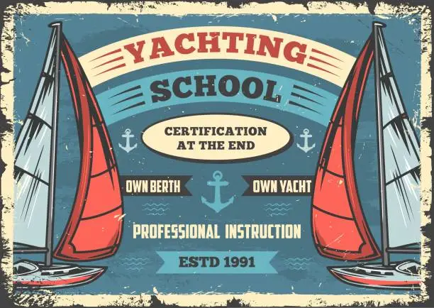 Vector illustration of Yachting school flyer vintage colorful