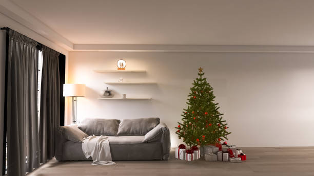 istock Festive christmas room interior design, 3d render 1462770760