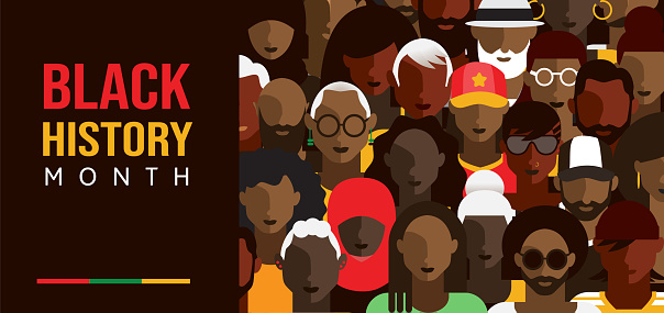 Vector illustration of a Black History Month February concept. Horizontal banner design, poster with text. Fully editable. Download includes vector eps and high resolution jpg.