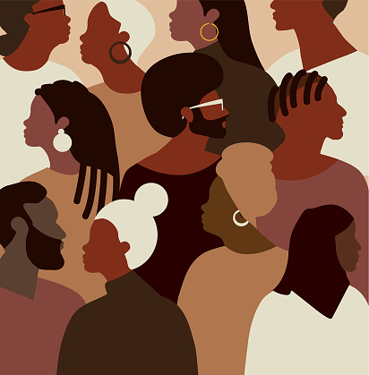 Vector illustration of a crowd of black or African American people. Fully editable. Download includes vector eps and high resolution jpg.