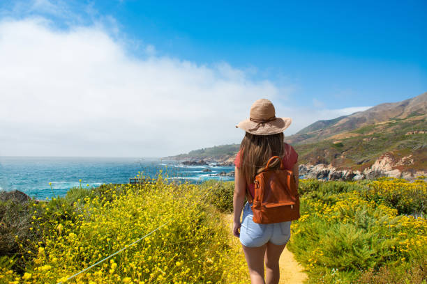 istock Girl hiker enjoying walk by the ocean. 1462773533