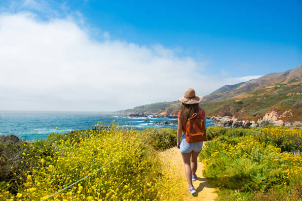istock Girl hiker enjoying walk by the ocean. 1462773536