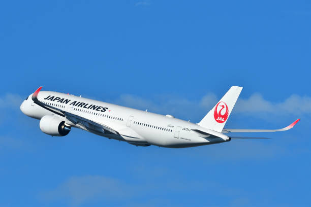 Japan Airlines (JAL) Airbus A350-900 (JA13XJ) passenger plane. Fukuoka Prefecture, Japan - July 02, 2022: Japan Airlines (JAL) Airbus A350-900 (JA13XJ) passenger plane. hit the road stock pictures, royalty-free photos & images