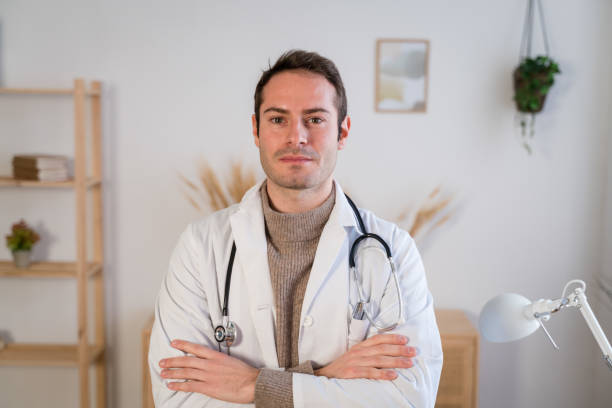 istock Cheerful senior doctor in uniform 1462773783