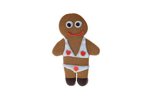 Valentines day gingerbread woman - white background