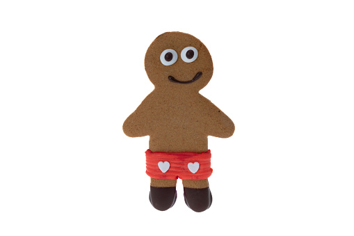 Gingerbread men and christmas decorations and copy space