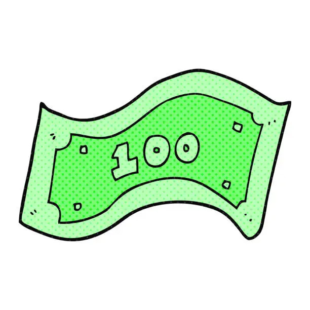Vector illustration of freehand drawn cartoon 100 dollar bill